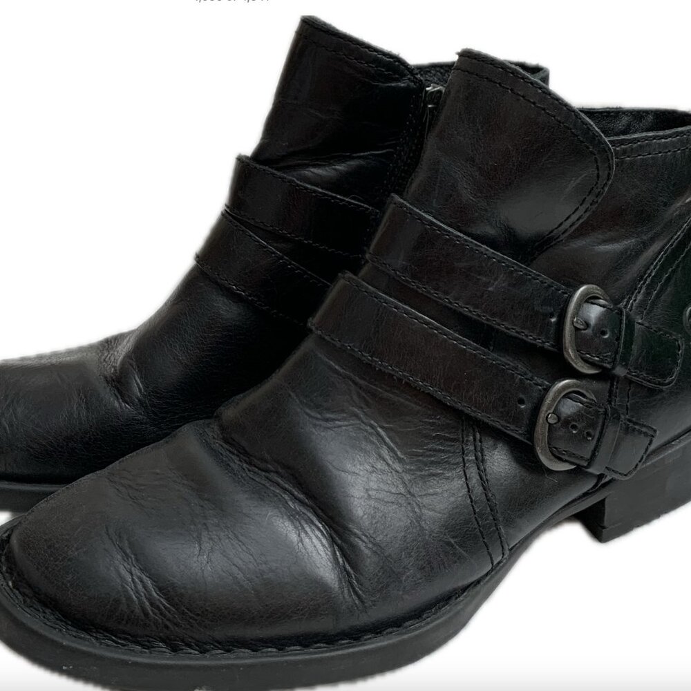 BORN Womens 7M Pirlo Ankle Booties Black Leather Buckle D76103 Boots